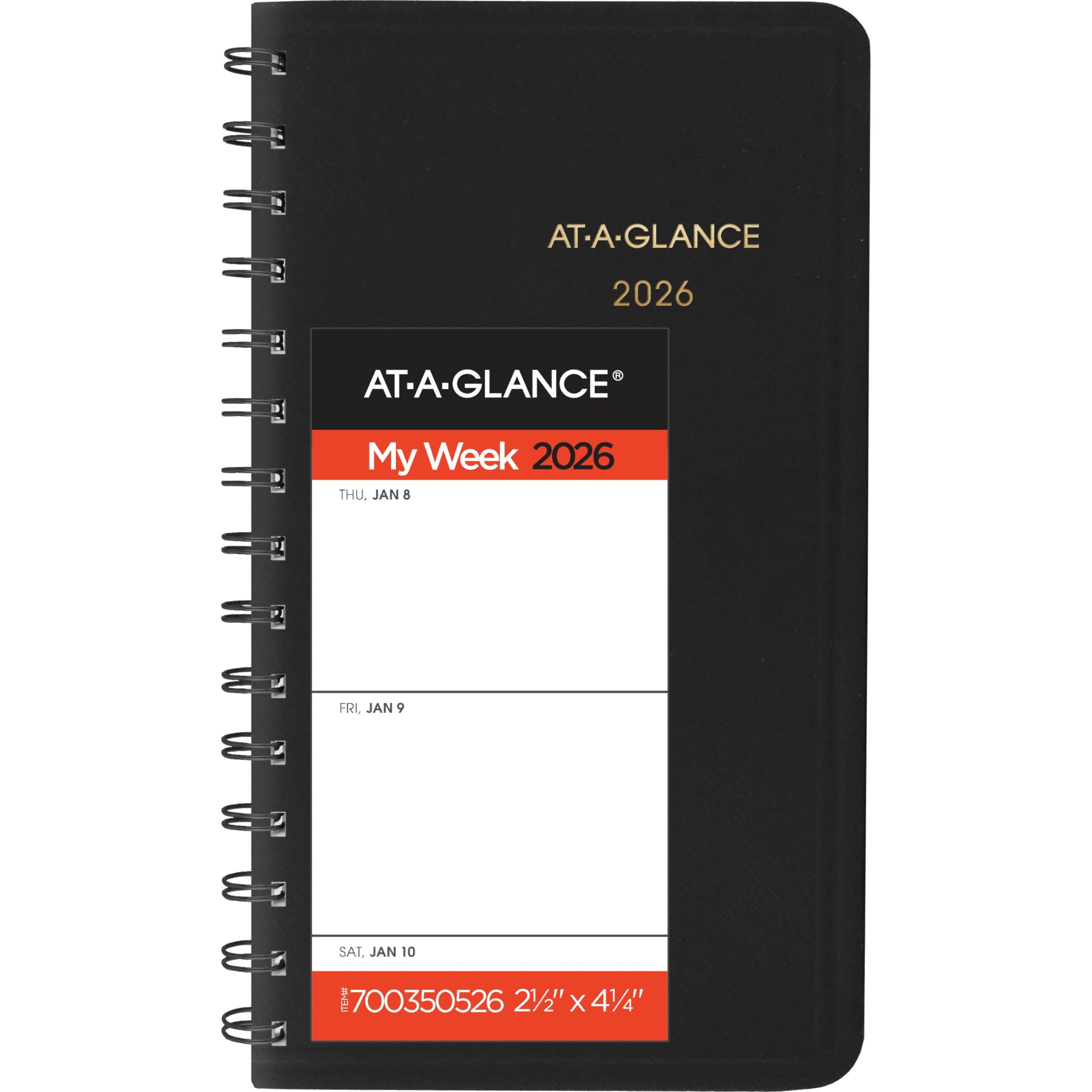 Photo 1 of AT-A-GLANCE 2026 Planner, Weekly, 2-1/2" x 4-1/2", Pocket Size, Black (700350526)