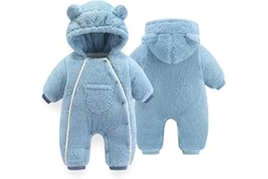 UVIPC Newborn Baby Bear Onesie Baby Fleece Snowsuit Jumpsuit Warm Hooded Outfits Double Line Design
