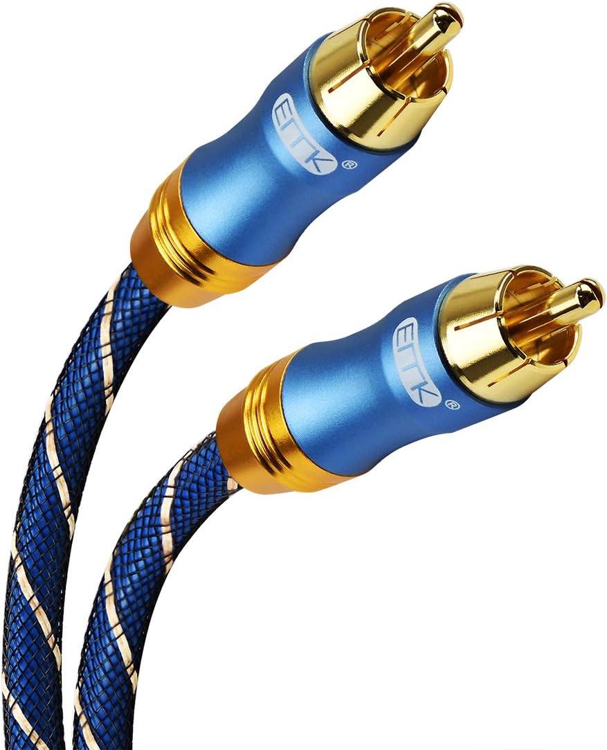 EMK Subwoofer Cable RCA to RCA Audio Cable 24K Gold-Plated Digital Coaxial RCA Cord for Home Theater HDTV, DVD Player
