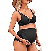 Charmo High Waisted Maternity Swimsuit Bikini Set V Neck Pregnancy Bathing Suits Push Up Two Piece Swimwear