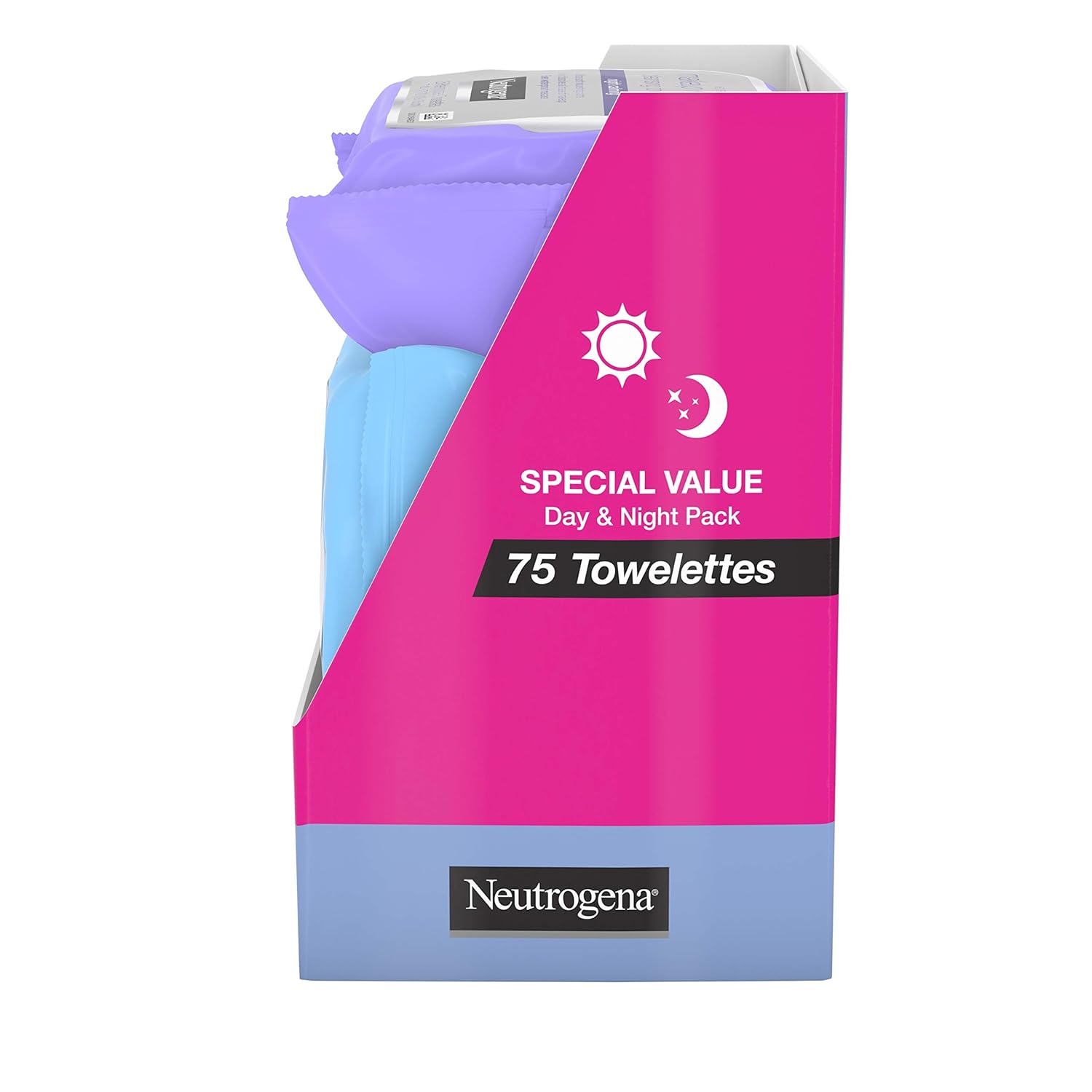 Neutrogena Day & Night Wipes with Makeup Remover Face Cleansing Towelettes & Night Calming Facial Cloths, Alcohol-Free Wipes to Remove Dirt, Oil & Waterproof Mascara, 3 Packs of 25 ct, 75 ct: Beauty