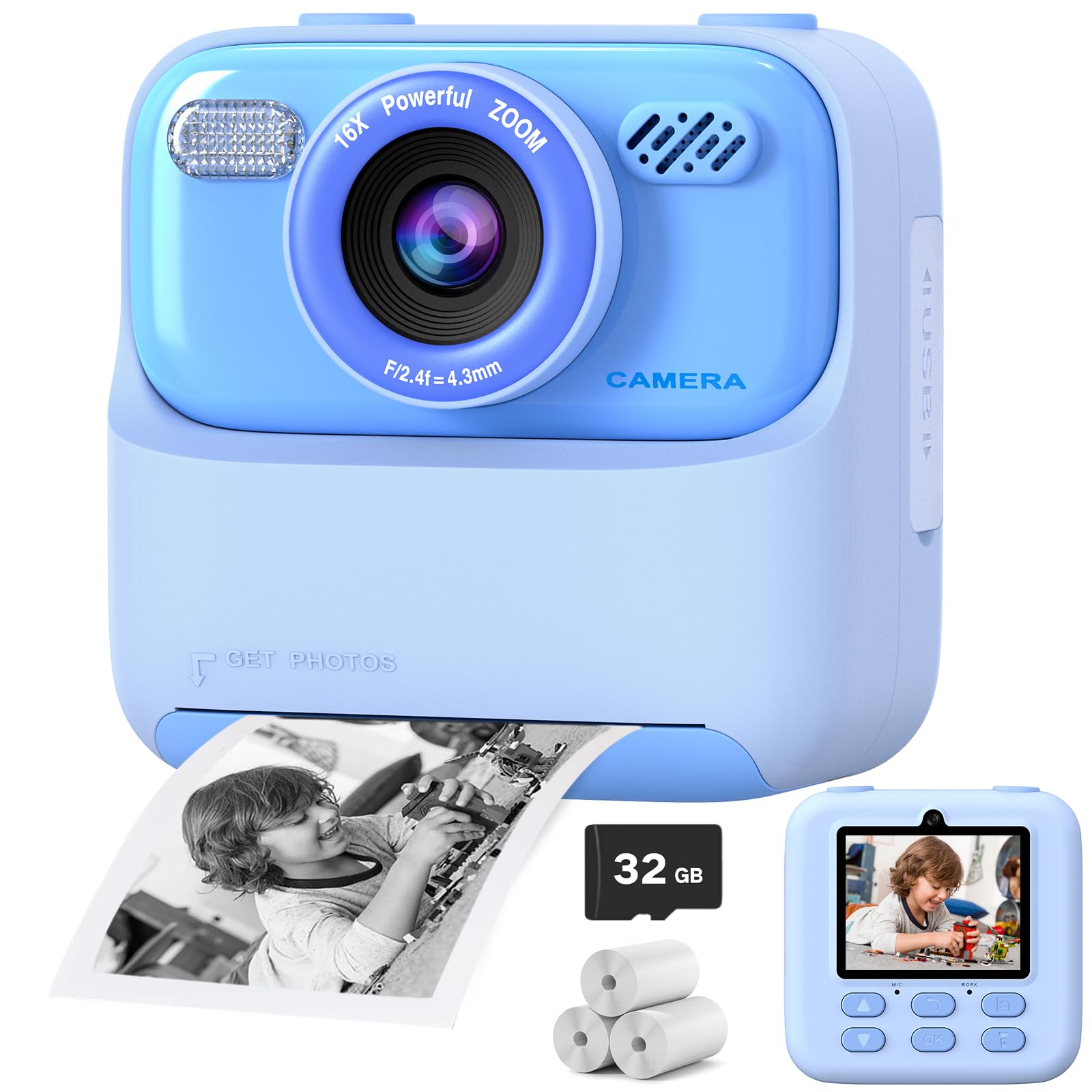 Photo 1 of Kids Instant Digital Cameras for Boys and Girls, 1080P HD Dual-Lens Selfie Digital Camera with Print Paper & 32G Card, Christmas Birthday Gifts Toys for Toddler and Teenagers Age 3-16 Years Old