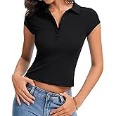 Eyanse Womens Collared Shirts Fitted Polo Shirt Short Sleeve V Neck Summer Tops