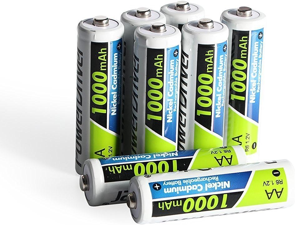 PowerDriver 8-Pack 1000mAh AA NiCD Ni-CD Rechargeable Batteries for Solar Lamp Lights Toys Flashlights Microphone Mouse Radio