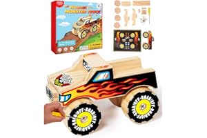 Little Jupiter DIY Wooden Kits w/Stickers - Kids Building Kit - Stem Toys for Ages 4-7 - Wood Crafts for Kids - Woodworking Kits (Monster Truck 1)
