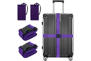 LEEHOOM 4 Pack Luggage Straps Suitcase Tags Set,Adjustable Suitcase Belts TSA Approved Silicone Luggage Tags Travel Suitcase Tags with Name ID Card for Luggage Suitcase Travel Accessories - Purple
