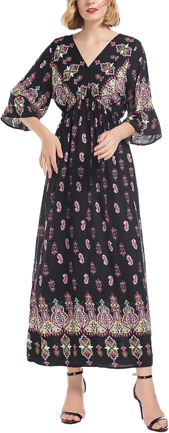 Summer Dresses Ladies Elegant Dress Beach Long Maxi Dress 3/4 Simple