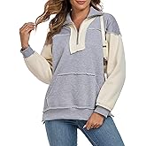 ALSOGO Women's Half Zip Oversized Sweatshirts Fleece Long Sleeve Colorblock Casual Pullover with Pockets 2025 Spring