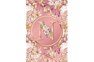 Monogram Notebook N: Pink and Gold Vintage Floral Initial Letter N Monogram College Ruled Notebook for Women and Girls - Pers