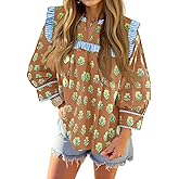 Tankaneo Womens Floral Babydoll Blouse Puff Sleeve Peplum Tops Casual Ruffle V Neck Flowy Boho Cute Shirts