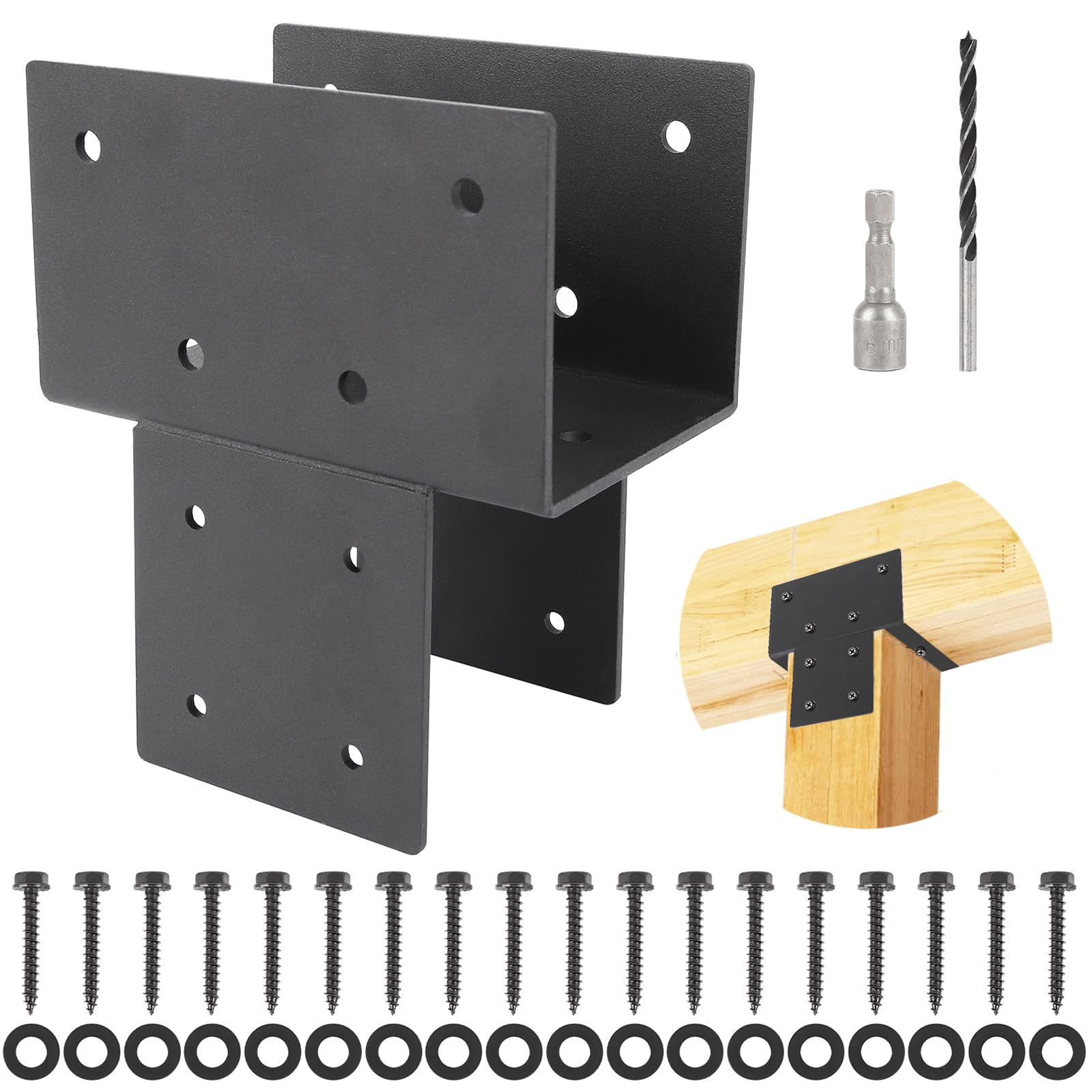 Photo 1 of 4x4 (Actual 3.55"x3.55") Post Caps Tie Bracket,2PCS Heavy Duty Galvanized Steels Pergola Connector Brackets for Wood Posts,Black Post Anchor Inside Mount Bracket