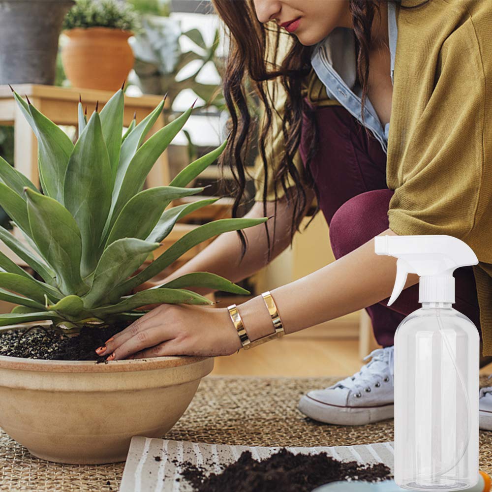 UUJOLY 17 oz Plastic Spray Bottle Trigger Empty Spray Bottles Clear Refillable Container for Water, Essential Oils, Hair, Cleaning Products, Adjustable Head Sprayer and Stream (2 Pack)
