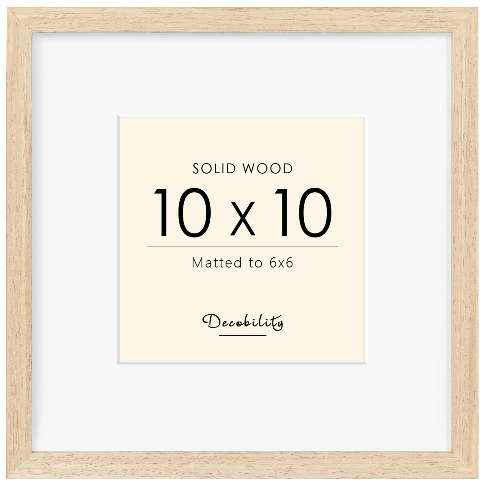 Photo 1 of 10x10 Picture Frame Made with Solid Wood, Display 6x6 with Mat or 10x10 Picture without Mat, 10 by 10 Natural Wood Picture frame with Tempered Real Glass, Tabletop or Wall Mounting Display, Oak