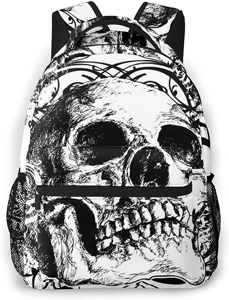 School Bag,Skeleton Skull Black Students Bookbags Polyester School Backpacks for Adults Climbing Travelling 40cm(H) x29cm(W)