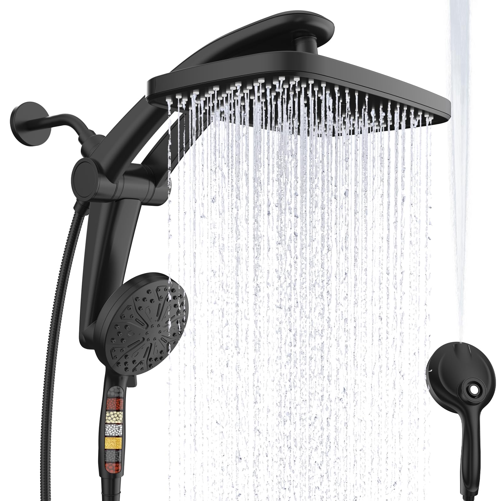 Rain Shower Head with Handheld High Pressure rainfall Shower Heads with Handheld Spray Combo Adjustable one-piece stand daul shower head Built-in Magnetic Docking and Power Jets Image