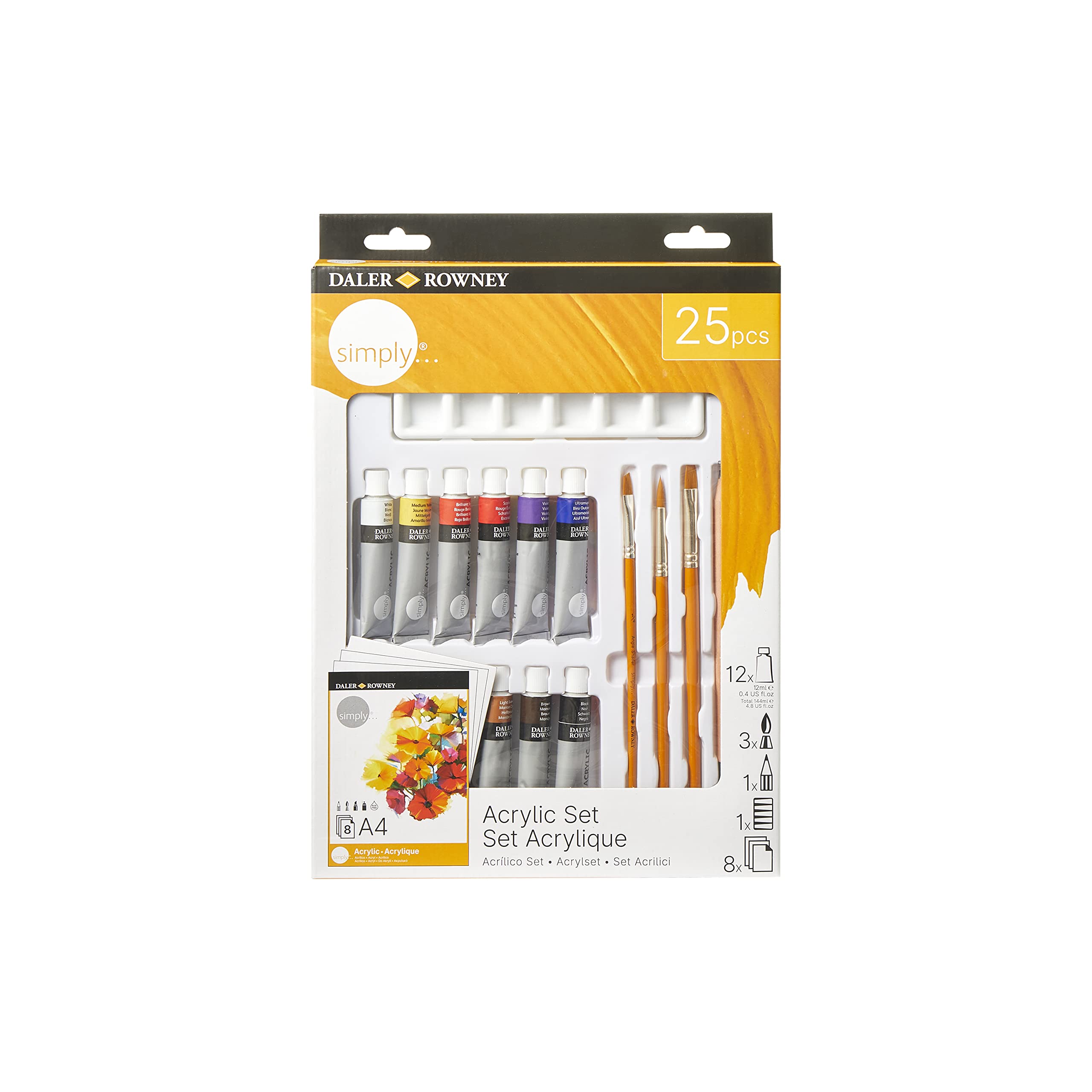 Daler-Rowney Simply Acrylic Paint 25pcs Technique Set, 12 x 12ml Assorted Colours, For Entry-Level Artists & Hobbyists