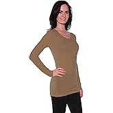 Active Basic Athletic Fitted Plain Long Sleeves Round Crew Neck T Shirt Top - Mocha - Large