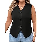 Verdusa Women's Plus Size Button Front Sleeveless Jacket Vest Old Money V Neck Split Blazer Vests