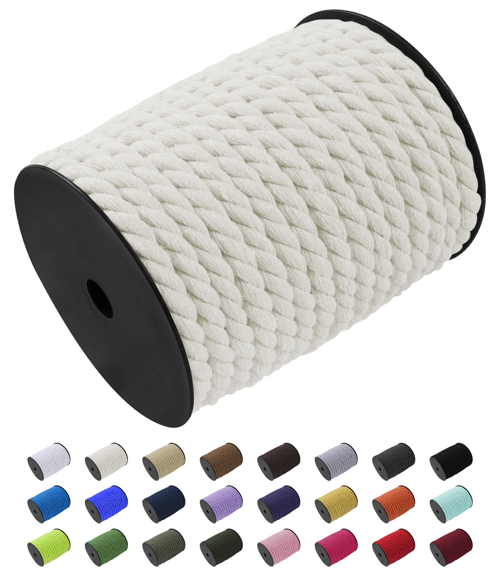 Uiopa Macrame Cord 10mm x 23m, Natural Cotton Cord Coloured Macrame Yarn Soft Rope, Macrame String Cotton Twine for Crafts, Plant Hanger, Wall Hanging, Wrapping, Christmas Decorations (Natural)