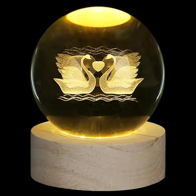 XIANNVXI 3D Double Swan Crystal Ball Paperweight with Light Base