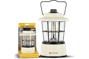LUXPRO Retro LED Lantern - Battery-Powered Emergency Lantern - Water Resistant - Bright LED Lamp for Indoor & Outdoor Use - Use for Tents, Hiking or Hurricane Prep (Beige, Pack of 1)