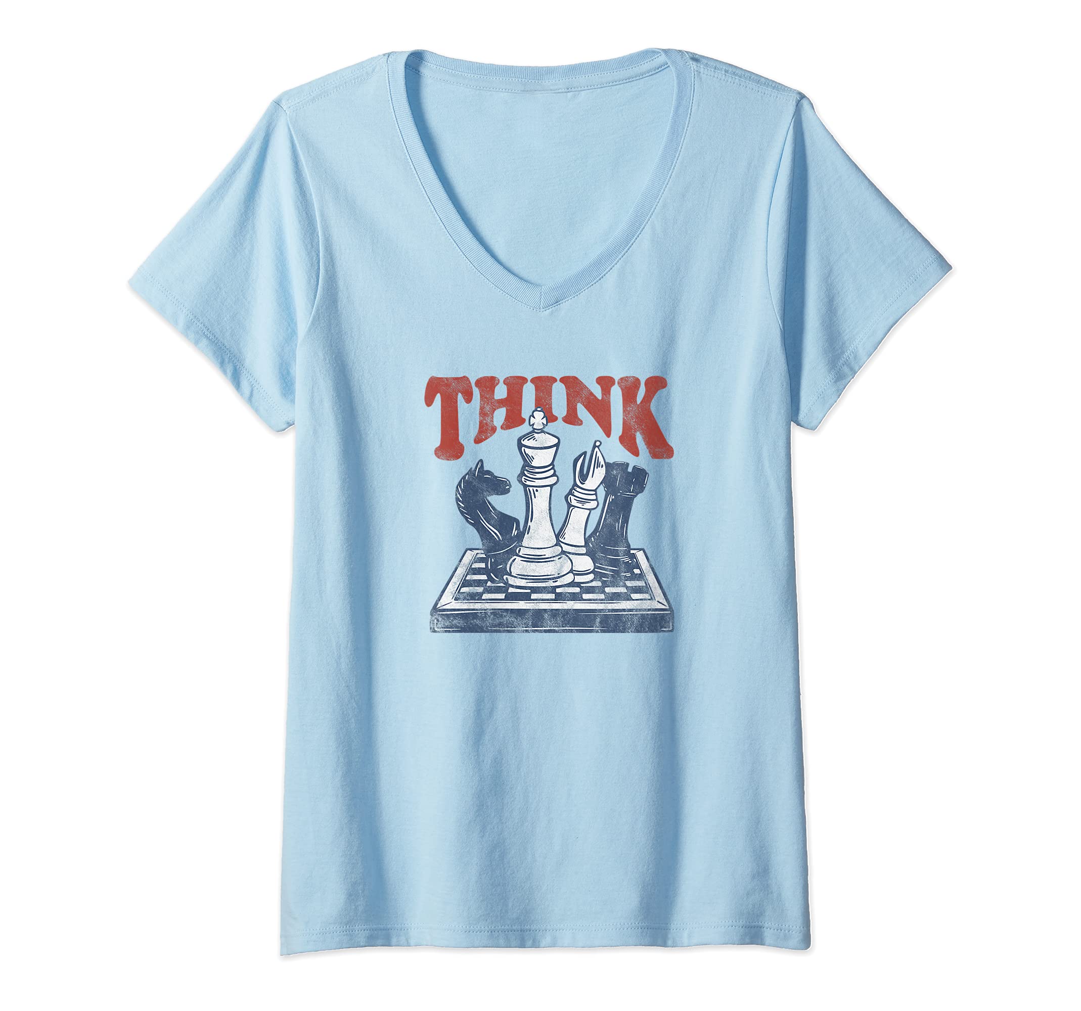Womens Think Chess Grandmaster Chess Board Player And Chess Lover V-Neck T-Shirt
