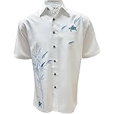Bamboo Cay Men's Flying Turtles Embroidered Camp Shirt (Large, Off White)