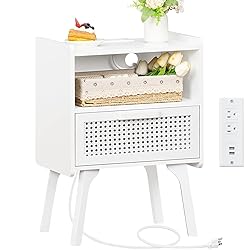 Lerliuo Rattan Nightstand with Charging