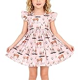Toddler Girls Dress Cattle Cartoon Casual Print Dresses Flutter Sleeve Outfits 2-8Y