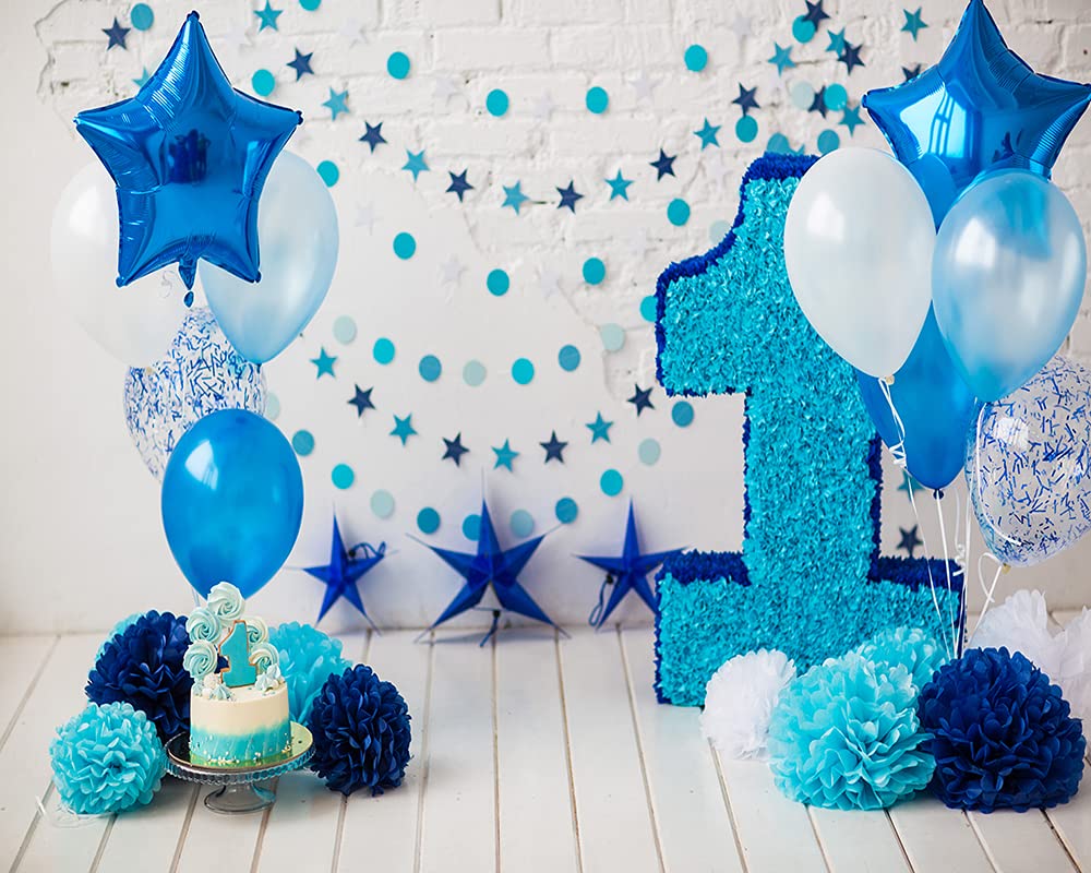 Haosphoto 5X3FT Boys Birthday Cake Smash Backdrop for Photography Boys 1st Birthday Backdrop Balloon Paper Flowers Background for Newborn Baby Shower Girls Kids Birthday Photo Studio Prop Vinyl HS175