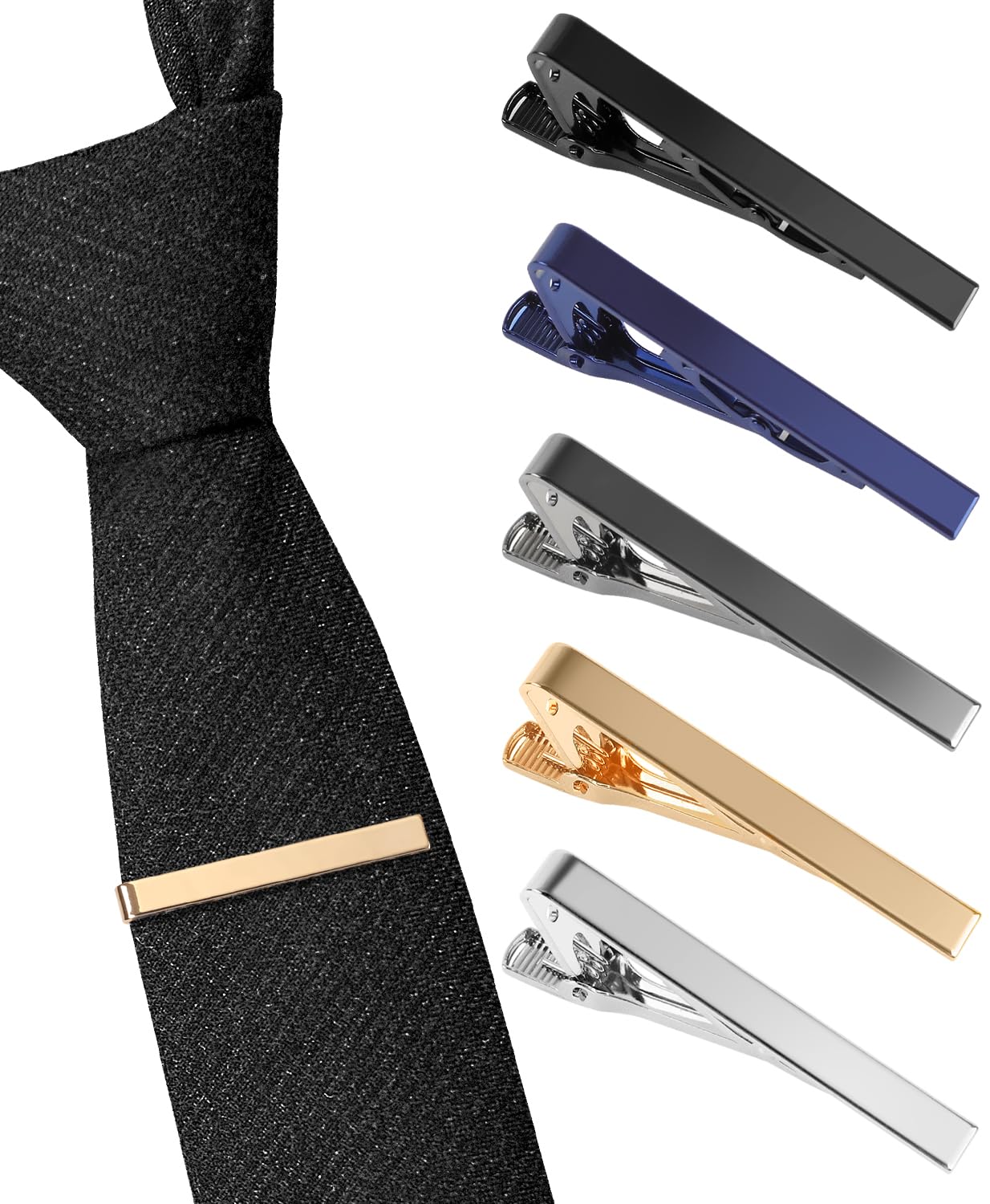 vivinin 5P Tie Clips For Men, 5 Different Classic Tie Bar, Stainless Steel Tie Clip For Business, Wedding, Anniversary, Father's Day Gifts and Daily Life