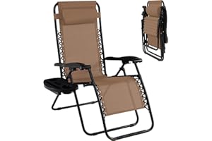 Goplus Zero Gravity Lounge Chairs, 160°Adjustable Folding Recliner w/Pillow and Cup Holder, 350LBS Comfy Outdoor Lounge Chairs for Patio, Lawn, Yard & Camp(1, Beige)