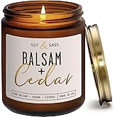 Balsam Candle, Christmas Candles Scented - 'Balsam + Cedar' Soy Candle, w/Balsam Fir, Cedar & Citrus - Infused with Essential Oils I Balsam Fir Candles I 9oz, 50Hr, Made in USA