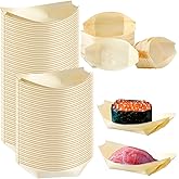 Newtay 100 Pcs Bamboo Boat Plates Bamboo Appetizer Boats 5.5'' Disposable Wooden Charcuterie Small Sushi Serving Tray for Food Catering Party Home Use