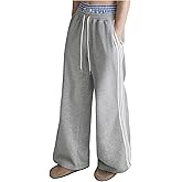 WDIRARA Men's Baggy Wide Leg Sweatpants Side Striped Patchwork Drawstring Track Pants with Pockets
