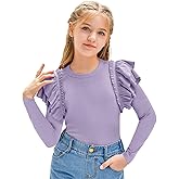 rrhss Girls Ruffle Long Sleeve Shirts Kids Cute Fitted Crew Neck Ribbed Knit Tops Clothes