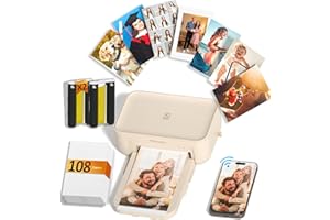 HPRT CP4100 4x6 Photo Printer with 108 Sheets & 2 Ribbons, Full-Color Thermal Dye Sublimation Wi-Fi Printing, Portable Instant Picture Printer for iPhone/Android, AR Video, Fun App, Home Use, Beige