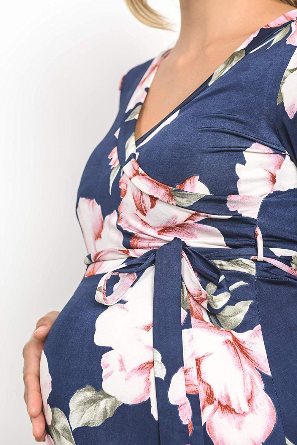 HELLO MIZ Women's Faux Wrap Maxi Maternity Dress with Belt - Made in USA at  Women’s Clothing store
