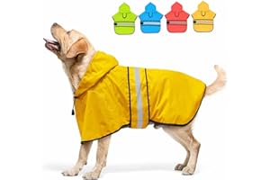 Candofly Dog Raincoat Hooded Poncho - Adjustable Waterproof Dog Rain Jacket Lightweight Reflective Dog Rain Coat Pet Slicker for Small Medium Large Dogs (Large, Yellow)