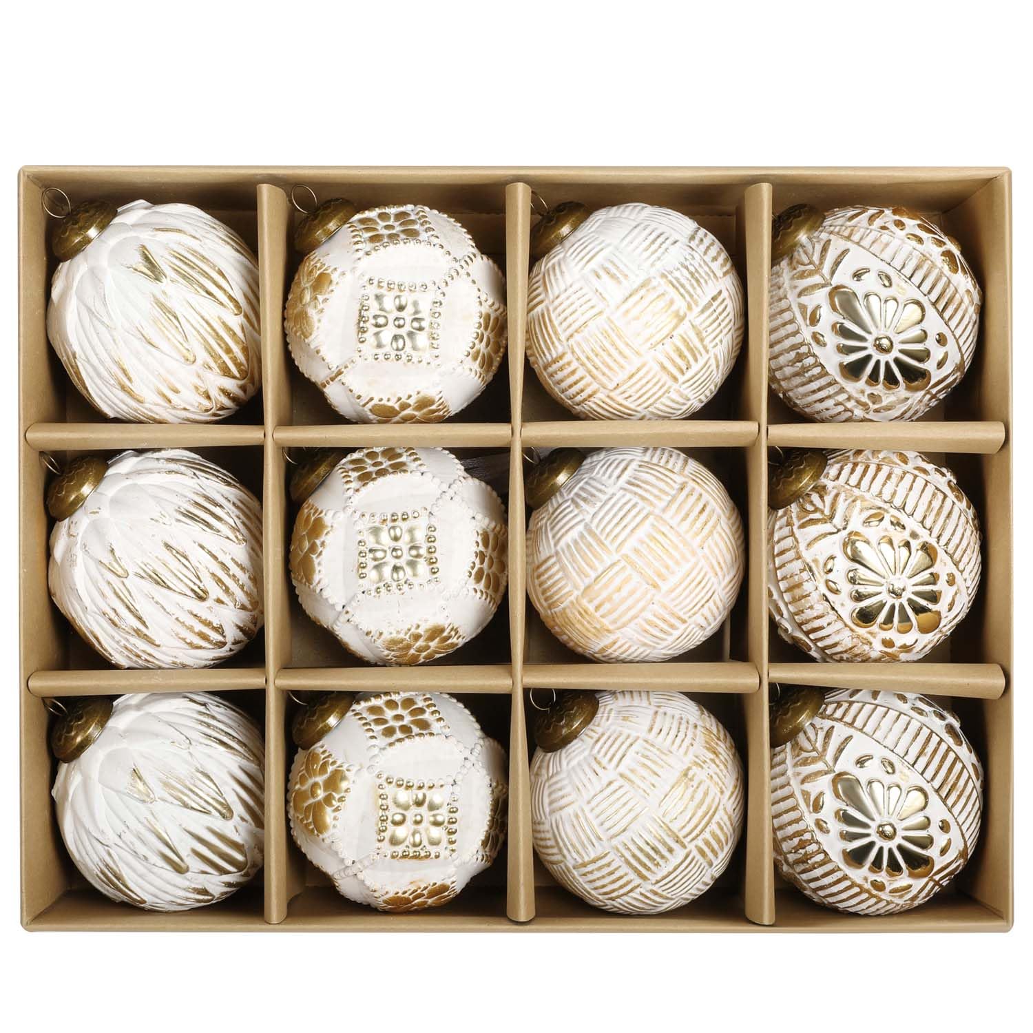 SVNVIOZ White Gold Christmas Baubles Decorations, 12Pcs 8cm Christmas Ball Ornaments Set, Shatterproof Xmas Tree Balls