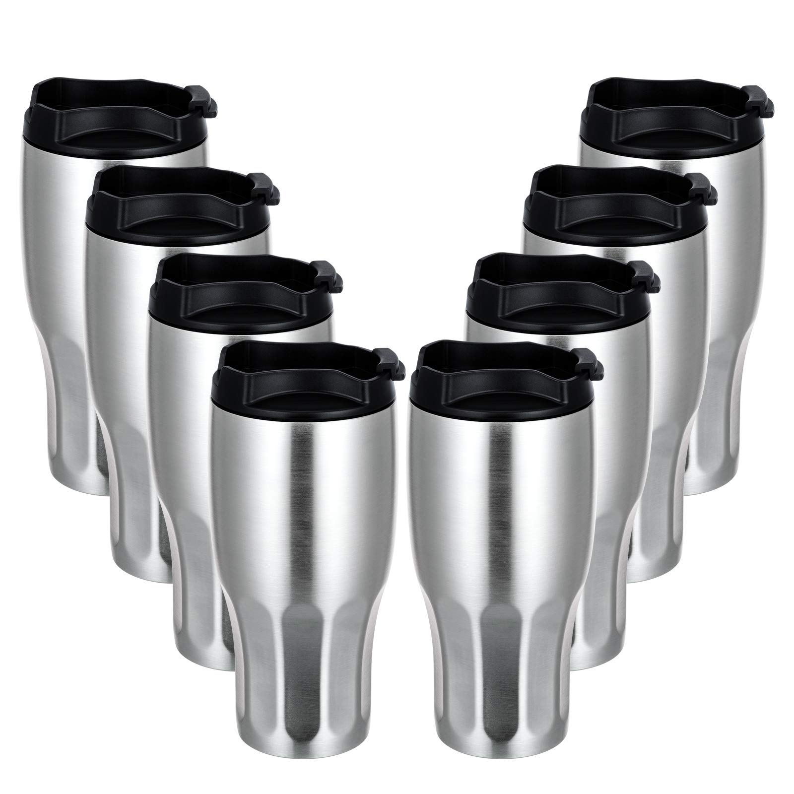MEWAY 30oz Tumblers with Lid,Set of 8,Insulated Stainless Steel Travel Tumbler Coffee Mug,Household Double-Layer Coffee Cup, Office/New Coffee Mug (Silver,8)