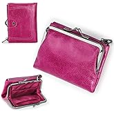 CONTACTS Womens Kiss Lock Wallet Leather Small Zipper Coin Purse for Women Bifold Rfid Clasp Wallet Card Holder with Photo Window