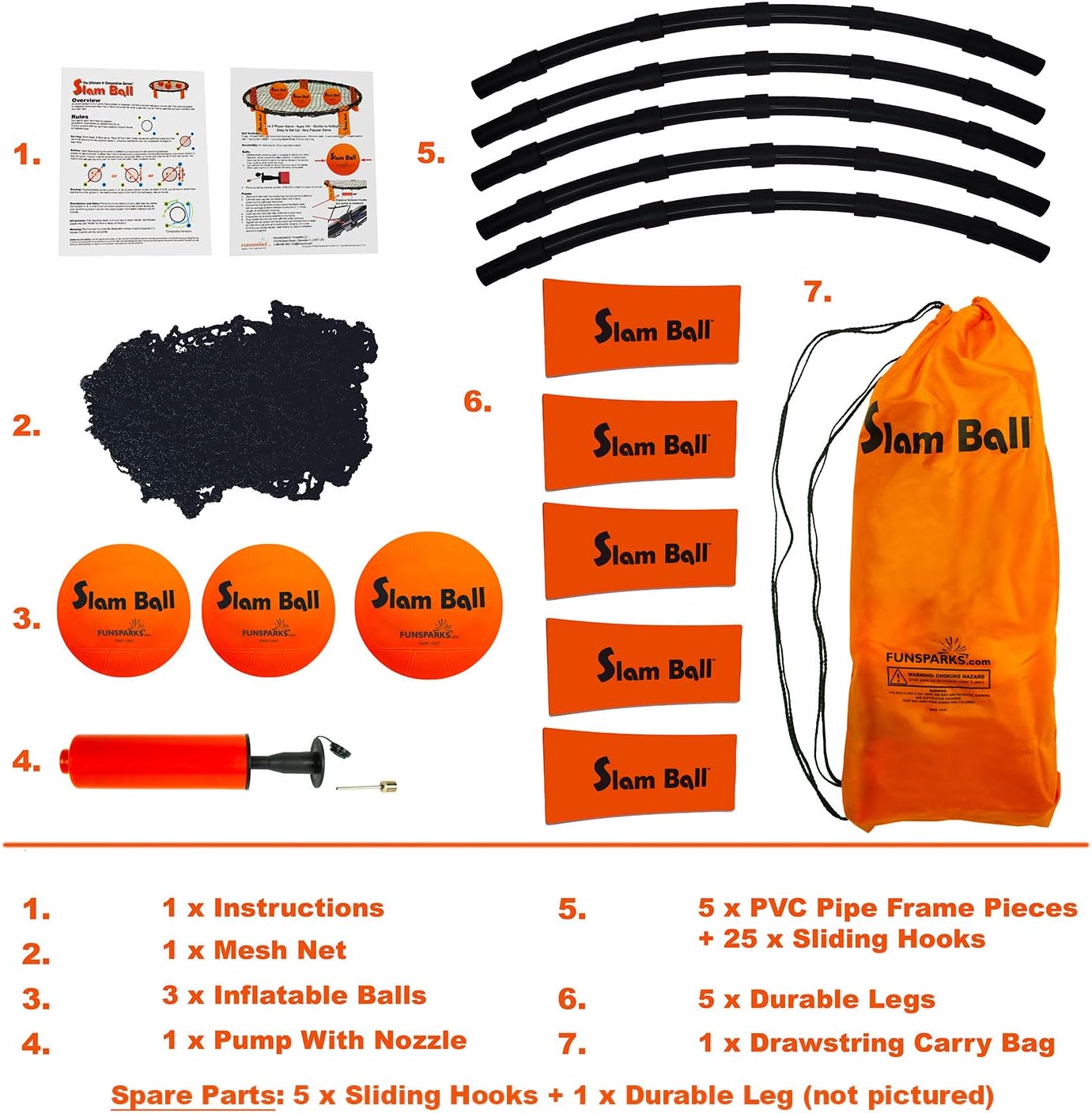 Slam Ball Game - Spike The Ball into The Net at a Park, Beach, Lawn and Backyard – Rally, Set, Smash or Spike Game – Includes Playing Net, 3 Balls, Carrying Bag and Rules : Sports & Outdoors