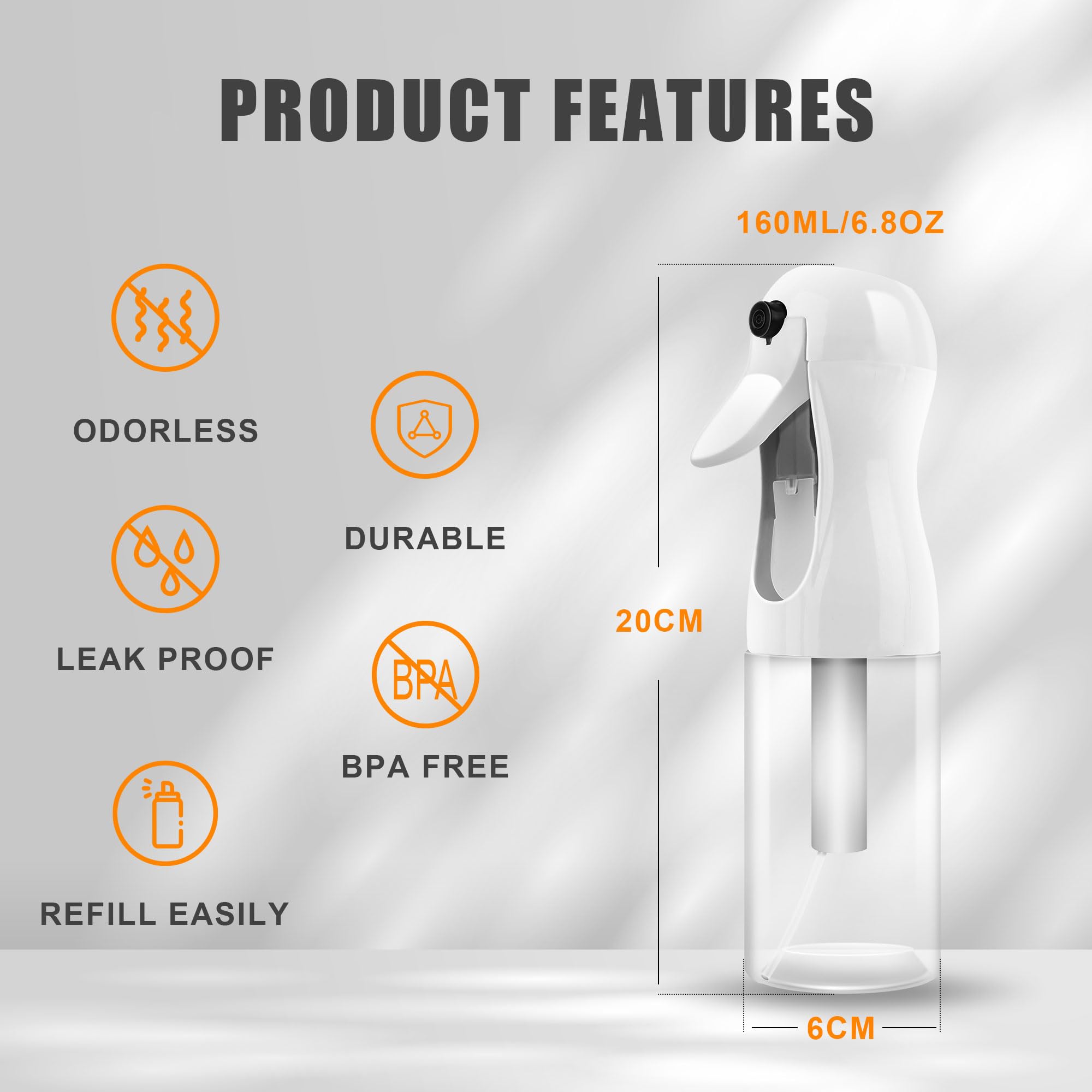 2Pcs Continuous Spray Bottle For Hair,Ultra Fine Refillable Water Mister for Hair Styling, Plants, Cleaning, Salon, Misting & Skin Care（200ml/6.8oz Clear） (200ML 2PACK)