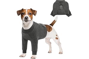 Queenmore Dog Leg Sleeve to Stop Licking, Alternative to Cone of Shame, After Surgery Dog Elbow Protector with Magic Tapes, Recovery Suit for Dogs Anti-Lick Wounds Sleeves, Grey, S