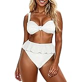 Saodimallsu Womens 2 Piece High Waisted Swimsuit Ruffle Bikini Sets Twist Knot Ribbed Bathing Suits