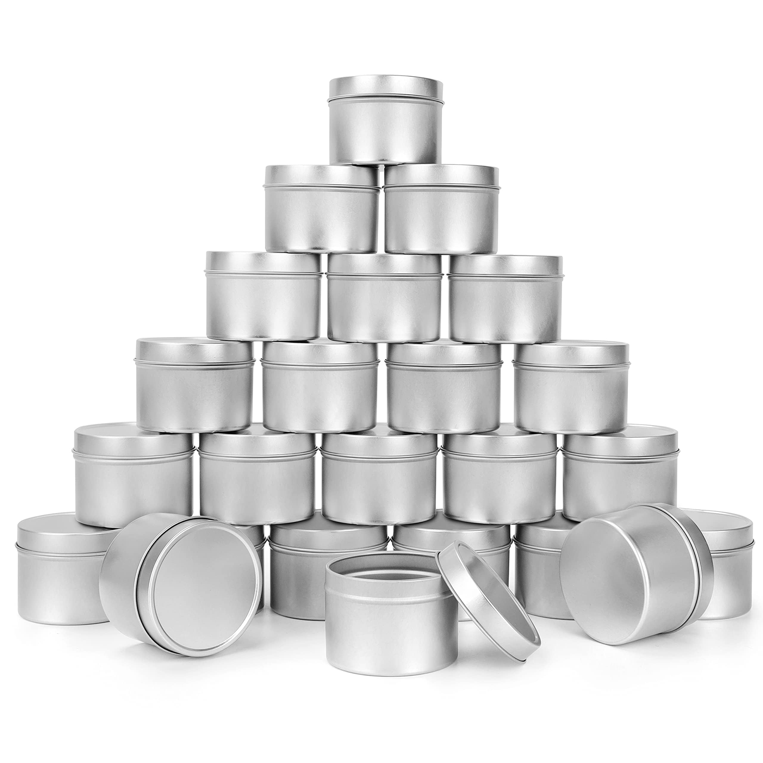 BELLE VOUS 24 Pack Metal Candle Making Tins with Lids - 120ml / 4 oz Reusable Round Containers - Mini Storage Jars for DIY Candle Making, Arts and Crafts, Travel/Camping, Parties, and More