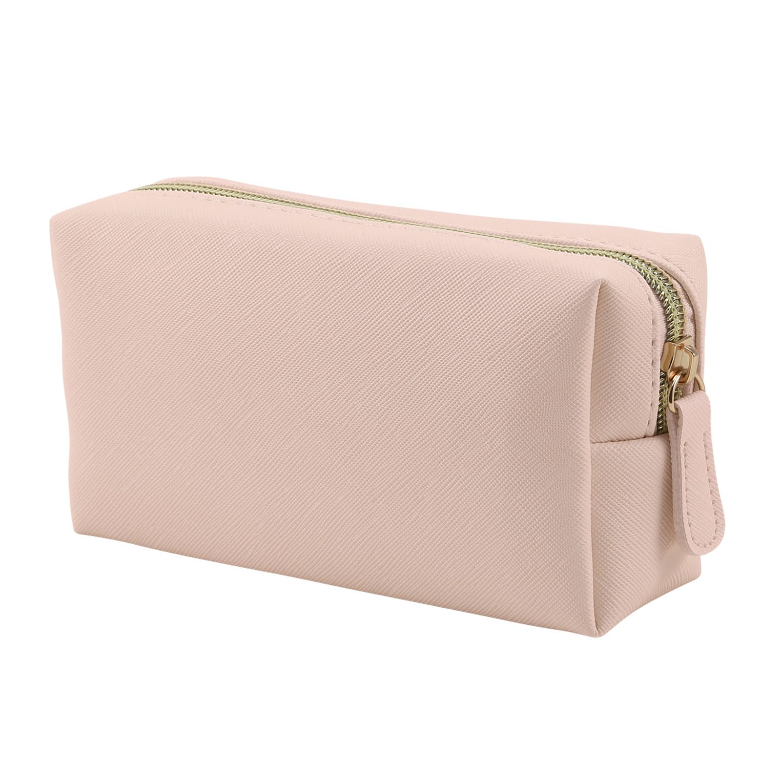 Apooliy Leather Makeup Bag for Purse Travel, Portable Small Cosmetic Organizer for Women and Girls, Make up Bag with Zipper