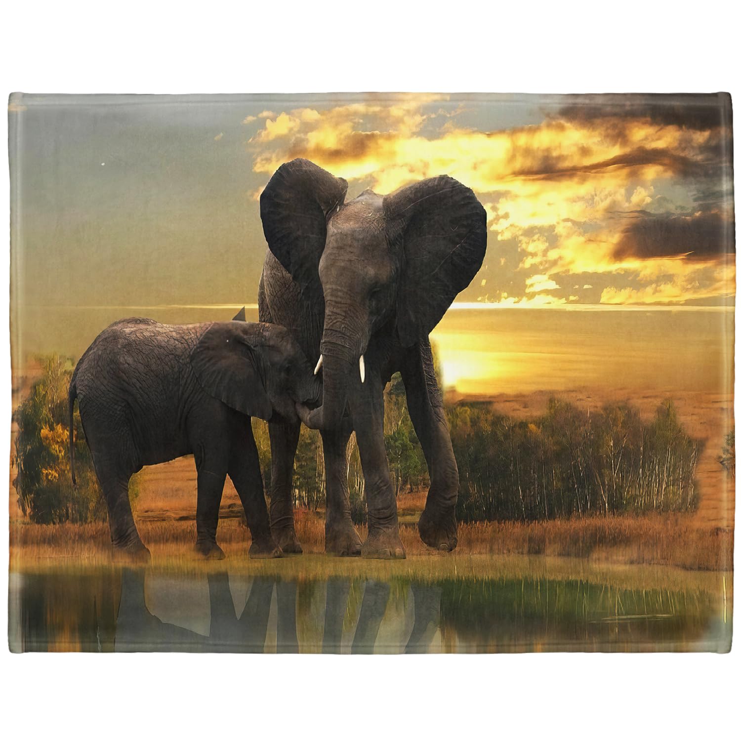 YISUMEI - Soft Fleece Blanket - Mother Elephant Child, 150 x 200 cm Throw Suitable for Sofa or Bed