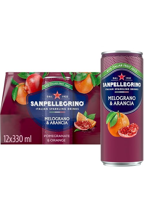 San Pellegrino Italian Sparkling Drinks Tastefully Light Sparkling Pomegranate & Orange Canned Soft Drink 12 x 330ml | 68 kCals per Can